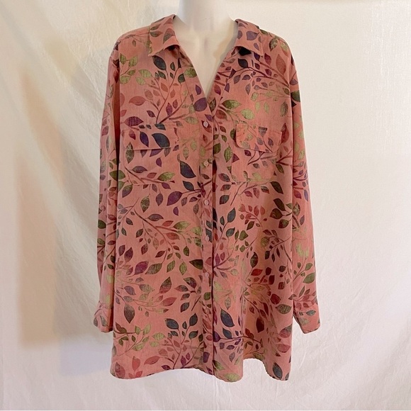 Denim&Co Tops - Denim & Co. Women's Button Down Shirt - Pink and Green